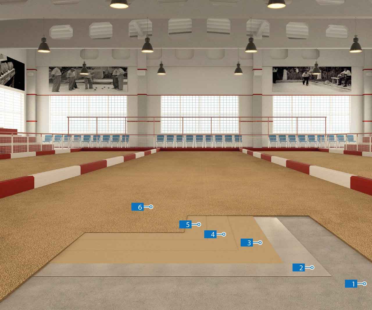 Multi-layared two-component polyurethane resin-based system for professional indoor and outdoor bowls courts