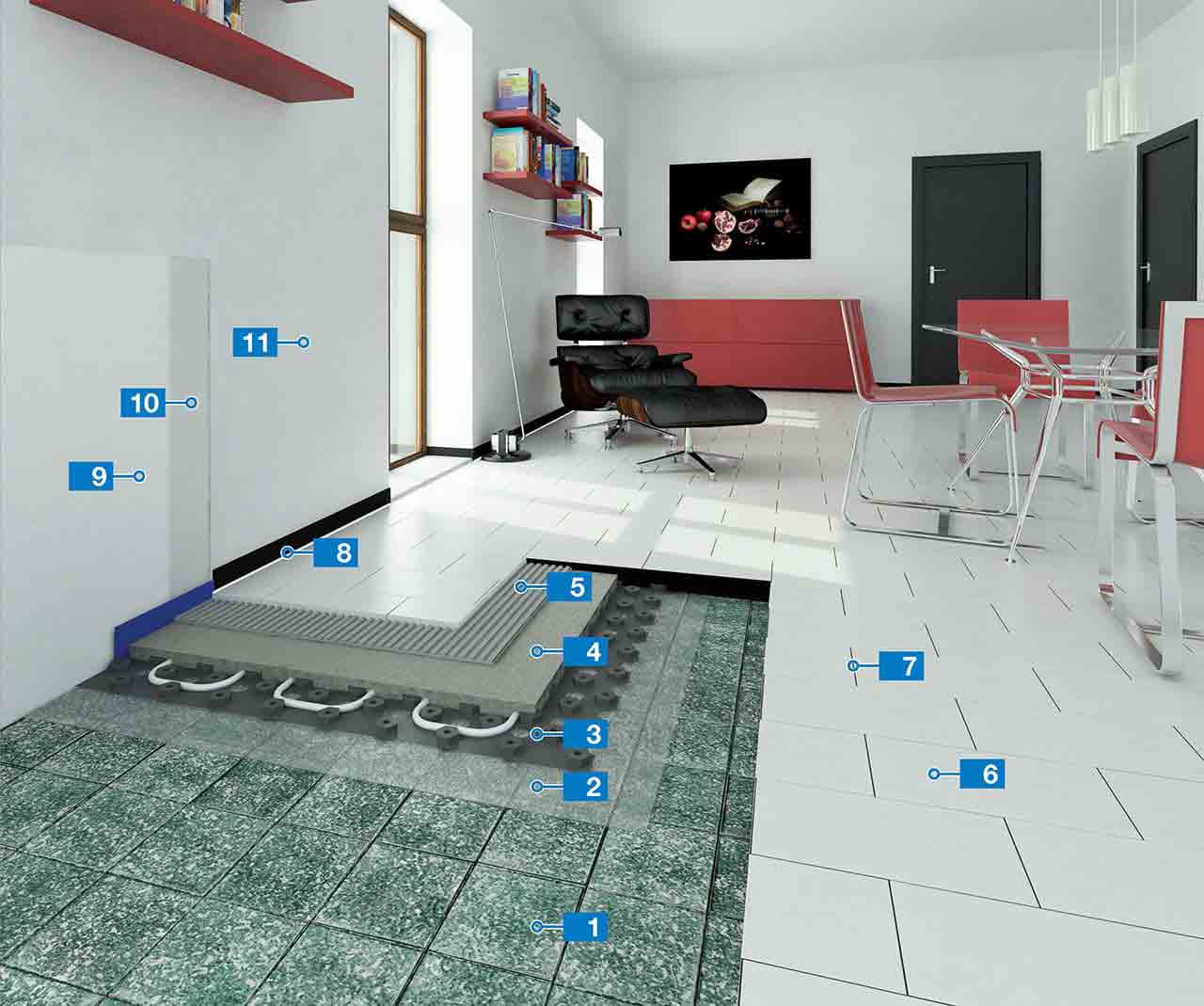 System for the installation of thin porcelain tiles on underfloor thin heating system